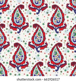 Seamless pattern based on traditional Asian elements Paisley. Boho vintage style vector background. Best motive for print on fabric or papper.