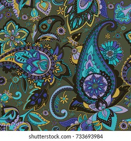 Seamless pattern based on traditional Asian elements Paisley. 