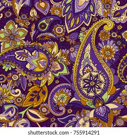 Seamless pattern based on traditional Asian elements Paisley. 