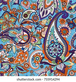 Seamless pattern based on traditional Asian elements Paisley. 