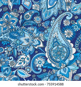 Seamless pattern based on traditional Asian elements Paisley. 