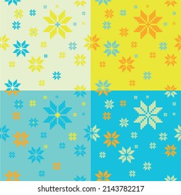 Seamless pattern based on Ukrainian embroidery background. Vector stylized ornament in blue and yellow Ukrainian style.