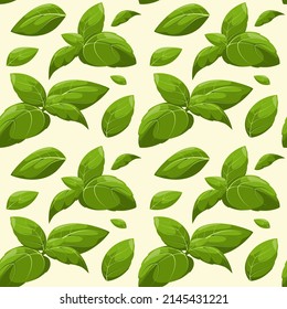 Seamless Pattern With Basil Leaves.
