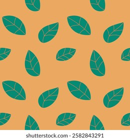 Seamless pattern with basil on yellow background. Italian cuisine