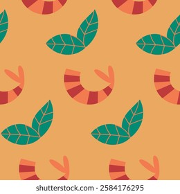 Seamless pattern with basil and shrimp. Italian cuisine