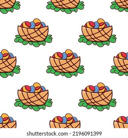 Seamless pattern with basket with Easter eggs doodle vector