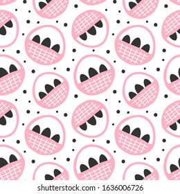Seamless pattern with basket and eggs. Flat style. Vector illustration.