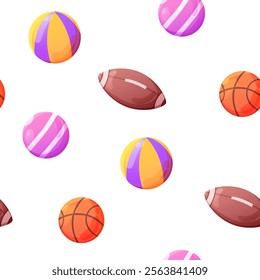 Seamless pattern with basket and rugby ball 