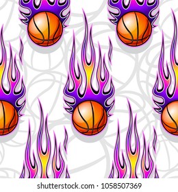 Seamless pattern with basketball ball and hot rod flame. Vector illustration. Ideal for wallpaper, cover, packaging, fabric, textile, wrapping paper design and any kind of decoration.