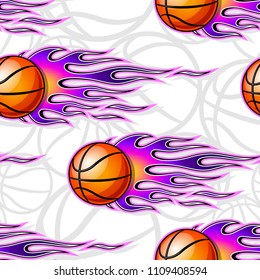 Seamless pattern with basketball ball and hot rod flame. Vector illustration. Ideal for wallpaper, cover, packaging, fabric, textile, wrapping paper design and any kind of decoration.