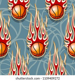 Seamless pattern with basketball ball and hot rod flame. Vector illustration. Ideal for wallpaper, cover, packaging, fabric, textile, wrapping paper design and any kind of decoration.