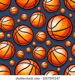 Seamless pattern with basketball ball. Vector illustration. Ideal for wallpaper, cover, wrapper, packaging, fabric, textile design and any kind of decoration.