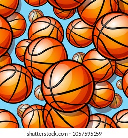 Seamless pattern with basketball ball. Vector illustration. Ideal for wallpaper, cover, wrapper, packaging, fabric, textile design and any kind of decoration.