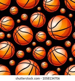 Seamless pattern with basketball ball. Vector illustration. Ideal for wallpaper, cover, wrapper, packaging, fabric, textile design and any kind of decoration.