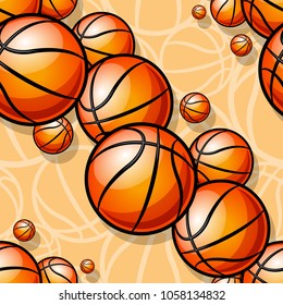 Seamless pattern with basketball ball. Vector illustration. Ideal for wallpaper, cover, wrapper, packaging, fabric, textile design and any kind of decoration.