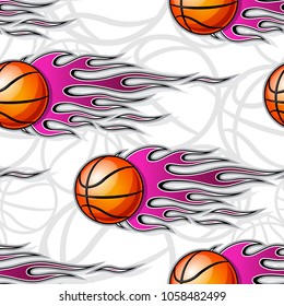 Seamless pattern with basketball balls and hotrod flames. Vector illustration. Ideal for wallpaper, cover, packaging, fabric, textile, wrapping paper design and any kind of decoration.