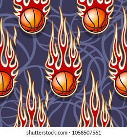 Seamless pattern with basketball balls and hotrod flames. Vector illustration. Ideal for wallpaper, cover, packaging, fabric, textile, wrapping paper design and any kind of decoration.