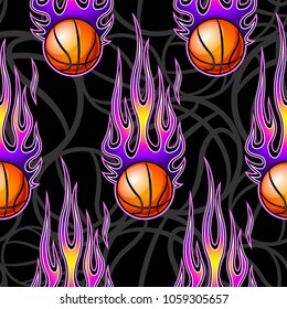 Seamless pattern with basketball balls and hotrod flames. Vector illustration. Ideal for wallpaper, cover, packaging, fabric, textile, wrapping paper design and any kind of decoration.
