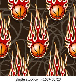 Seamless pattern with basketball balls and hotrod flames. Vector illustration. Ideal for wallpaper, cover, packaging, fabric, textile, wrapping paper design and any kind of decoration.