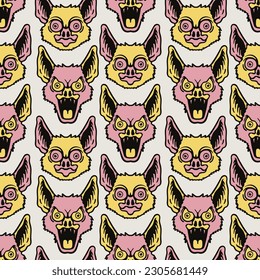seamless pattern bat illustration hand drawn in vintage style