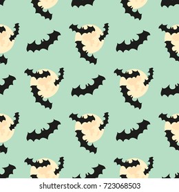 Seamless Pattern With Bat, Moon.  Halloween Background