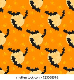 Seamless pattern with bat, moon, spider.  Halloween background