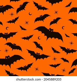 seamless pattern of bat on orange background. night bat in Halloween party celebration. vector