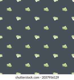 Seamless pattern Batavia salad on gray background. Minimalistic ornament with lettuce. Geometric plant template for fabric. Design vector illustration.