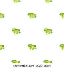 Seamless pattern Batavia salad on white background. Minimalistic ornament with lettuce. Geometric plant template for fabric. Design vector illustration.