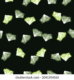 Seamless pattern Batavia salad on black background. Simple ornament with lettuce. Random plant template for fabric. Design vector illustration.
