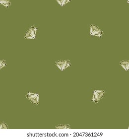 Seamless pattern Batavia salad on green background. Simple ornament with lettuce. Geometric plant template for fabric. Design vector illustration.