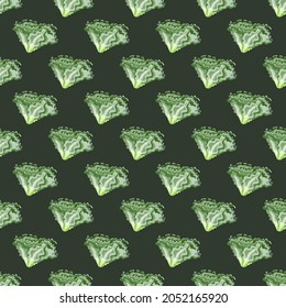 Seamless pattern Batavia salad on dark gray background. Modern ornament with lettuce. Geometric plant template for fabric. Design vector illustration.