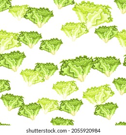 Motivo inmaculado de ensalada Batavia sobre fondo blanco. Ornamento moderno con lechuga. Plantilla de planta aleatoria para tela. Diseñar ilustración vectorial.