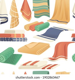 Seamless pattern of bath and kitchen towels household domestic cloth towel vector illustration on white background