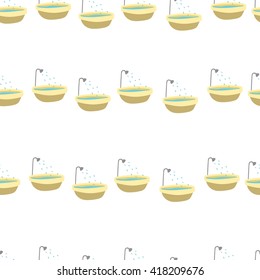 Seamless pattern with bath, shower and water drops in flat style. Vector illustration