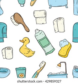 Seamless pattern of bathroom icons with color and doodle style