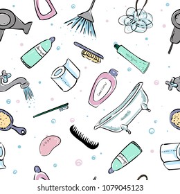 Seamless pattern of bathroom stuff, vector