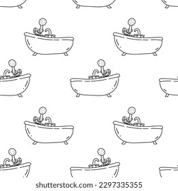 Seamless pattern with bathtub hand drawn doodle outline vector