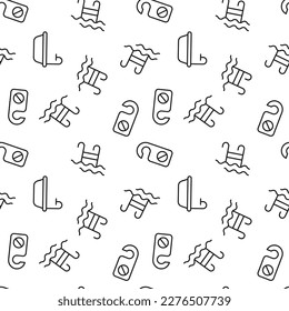 Seamless pattern of bathtub, ladder to swimming pool is made of line icons 