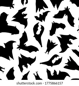 Nahtlose Fledermausmuster. Schwarze Fledermäuse auf weißem Hintergrund. Design zu Halloween. Vektorgrafik