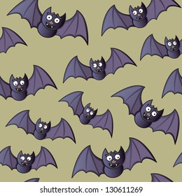 A seamless pattern of bats flying through the air.