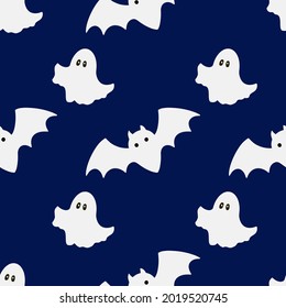 Seamless pattern with bats and ghosts. Halloween. Vector illustration