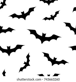 Seamless pattern with bats for Halloween. Black bats on white background. Vector illustration