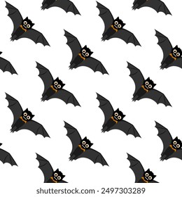 Seamless pattern with bats for Halloween design. Simple Halloween square slanted ornament. Scary cute bats in cartoon style. Isolated pattern on changeable white background.