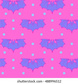 Seamless pattern with bats for Halloween. Vaporwave and seapunk palette. EPS10 vector illustration.