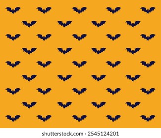 Seamless pattern with bats on orange background, vector illustration