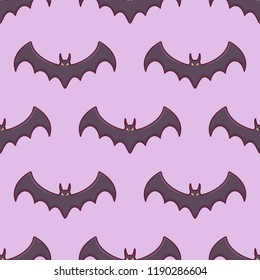 Seamless pattern with bats on purple background. Vector texture.