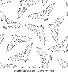 Seamless pattern with bats outline on a white background. Halloween Pattern