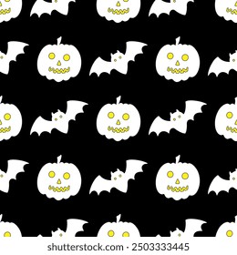 Seamless pattern with bats and pumpkins. Halloween. Vector illustration