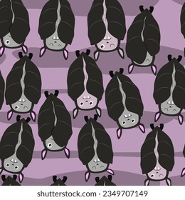 Seamless pattern with bats sleeping upside down. Halloween print. Vector graphics.